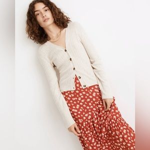 Madewell Pointelle Ribbed Cardigan Sweater in Cream